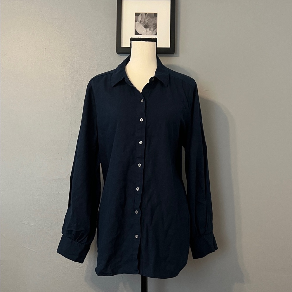 LC Lauren Conrad Navy Button-Up Blouse